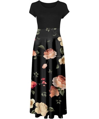 Womens Short Sleeve Empire Waist Floral Maxi Dress 2024 Spring Summer Fashion Casual Plus Size Dresses F-black $9.71 Activewear