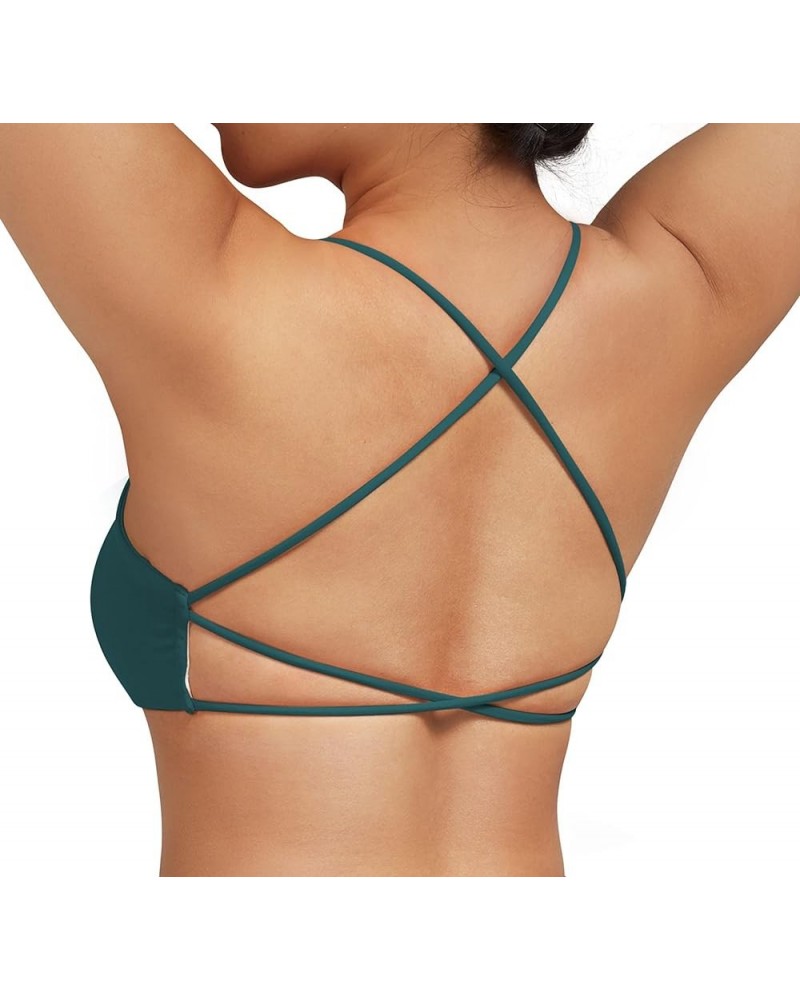 Womens Strappy Sports Bra Padded Criss Cross Back Sexy Workout Yoga Bra 3 Lake Green-2 $11.26 Lingerie