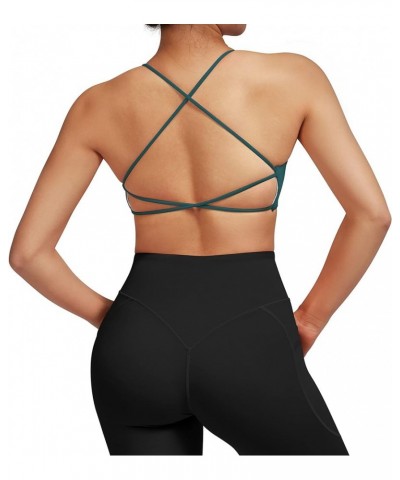 Womens Strappy Sports Bra Padded Criss Cross Back Sexy Workout Yoga Bra 3 Lake Green-2 $11.26 Lingerie