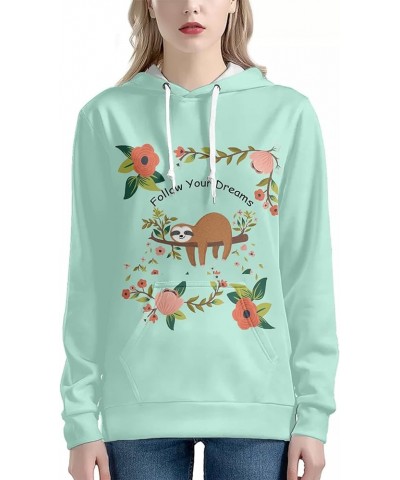 Womens Sweatshirt Drawstring Pullover Hoodie Casual Tops XS-6XL Sloth Aqua $19.23 Hoodies & Sweatshirts