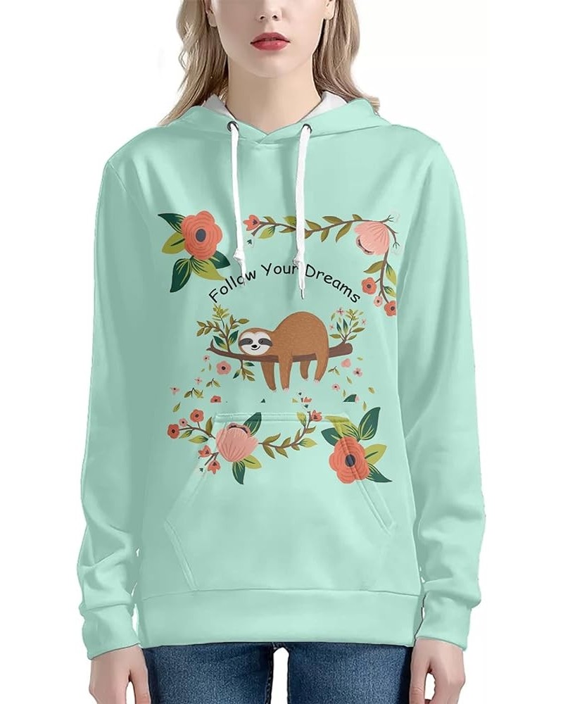 Womens Sweatshirt Drawstring Pullover Hoodie Casual Tops XS-6XL Sloth Aqua $19.23 Hoodies & Sweatshirts