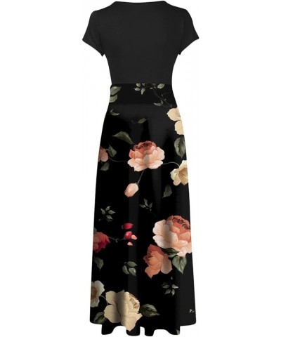 Womens Short Sleeve Empire Waist Floral Maxi Dress 2024 Spring Summer Fashion Casual Plus Size Dresses F-black $9.71 Activewear