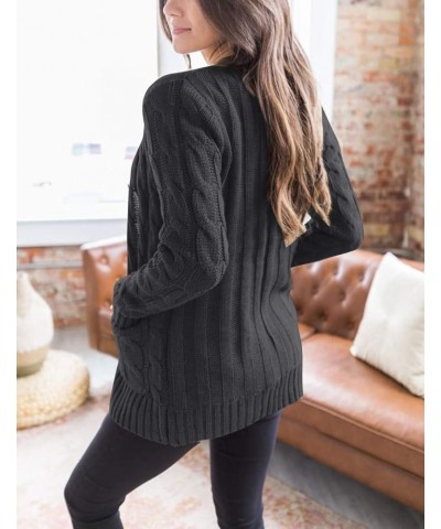 Women's 2024 Fall Long Sleeve Cable Knit Sweater Open Front Cardigan Button Loose Outerwear Dark Grey $22.09 Sweaters