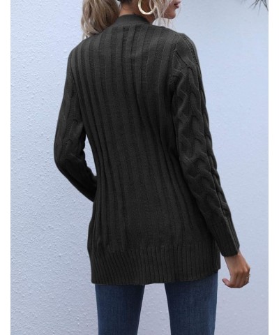 Women's 2024 Fall Long Sleeve Cable Knit Sweater Open Front Cardigan Button Loose Outerwear Dark Grey $22.09 Sweaters