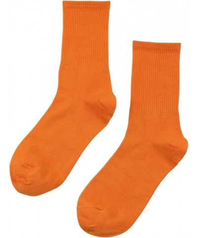 Women's Ribbed Knit Cushioned Athletic Running Mid Calf Crew Socks Orange $9.59 Activewear