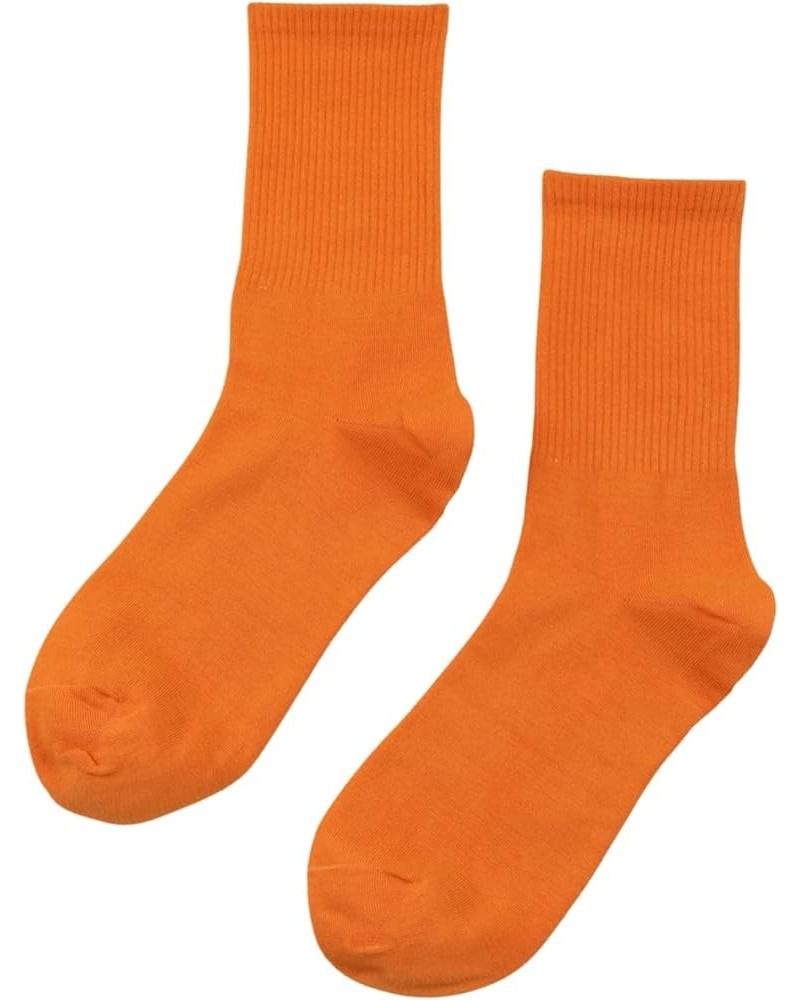 Women's Ribbed Knit Cushioned Athletic Running Mid Calf Crew Socks Orange $9.59 Activewear