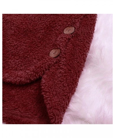 Women Faux Fur Hooded Coat Plus Size Winter Fleece Jackets Single Breasted Long Teddy Coat Relaxed Fit Jackets Wine $9.85 Coats