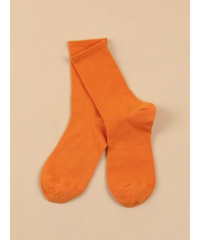 Women's Ribbed Knit Cushioned Athletic Running Mid Calf Crew Socks Orange $9.59 Activewear