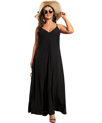 Women's Adjustable Spaghetti Straps Loose Summer Maxi Beach Cruve Dress 01828-PZ Black $17.59 Dresses