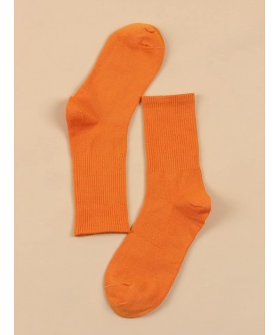 Women's Ribbed Knit Cushioned Athletic Running Mid Calf Crew Socks Orange $9.59 Activewear