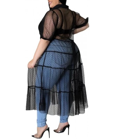 Women's Sexy Plus Size Lapel Shirt Dresses Mesh See Through Puff Short Sleeve Flowy Swing Dress Clubwear 5299black $16.10 Dre...