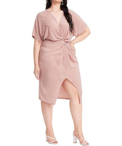 Women's Short Sleeve V Neck Twist Front Split Midi Dress Pink New $13.49 Dresses