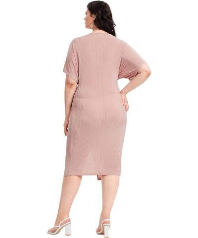 Women's Short Sleeve V Neck Twist Front Split Midi Dress Pink New $13.49 Dresses