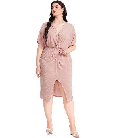 Women's Short Sleeve V Neck Twist Front Split Midi Dress Pink New $13.49 Dresses