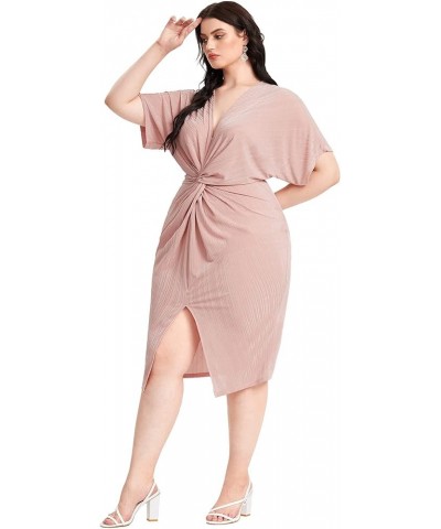 Women's Short Sleeve V Neck Twist Front Split Midi Dress Pink New $13.49 Dresses