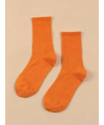 Women's Ribbed Knit Cushioned Athletic Running Mid Calf Crew Socks Orange $9.59 Activewear