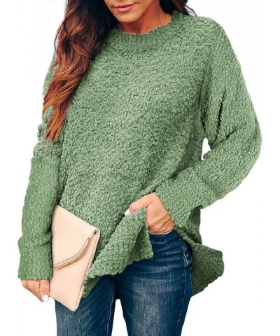 Womens Sweaters Crewneck Long Sleeve Side Slit Tunic Tops for Leggings 6-green $21.62 Sweaters