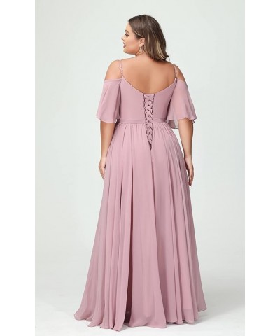 Elegant Women Plus Size Bridesmaid Dresses 2024 with Slit Cold Shoulder Chiffon Formal Party Dresses with Pockets RO020 Dusty...