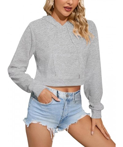 Womens Workout Cropped Zip Up Drawstring Hoodie Sweatshirt Jacket Crop Long Sleeve Tops B-gray $10.44 Hoodies & Sweatshirts