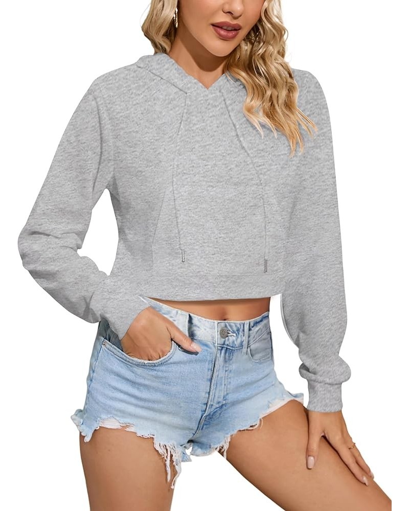 Womens Workout Cropped Zip Up Drawstring Hoodie Sweatshirt Jacket Crop Long Sleeve Tops B-gray $10.44 Hoodies & Sweatshirts