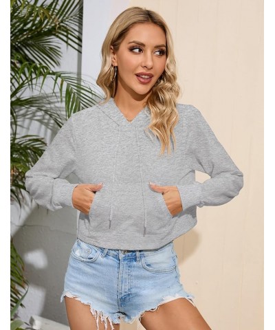 Womens Workout Cropped Zip Up Drawstring Hoodie Sweatshirt Jacket Crop Long Sleeve Tops B-gray $10.44 Hoodies & Sweatshirts