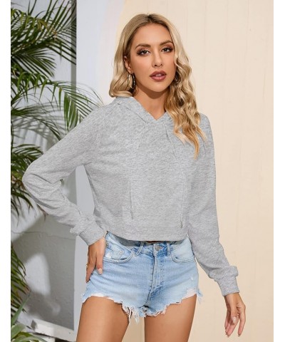 Womens Workout Cropped Zip Up Drawstring Hoodie Sweatshirt Jacket Crop Long Sleeve Tops B-gray $10.44 Hoodies & Sweatshirts