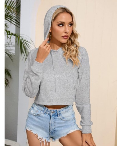 Womens Workout Cropped Zip Up Drawstring Hoodie Sweatshirt Jacket Crop Long Sleeve Tops B-gray $10.44 Hoodies & Sweatshirts