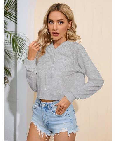 Womens Workout Cropped Zip Up Drawstring Hoodie Sweatshirt Jacket Crop Long Sleeve Tops B-gray $10.44 Hoodies & Sweatshirts