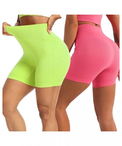 Women's Ribbed Workout Shorts High Waist Seamless Gym Shorts for Women Athletic Fitness Yoga Shorts Pack Pink Lavender Darkpi...