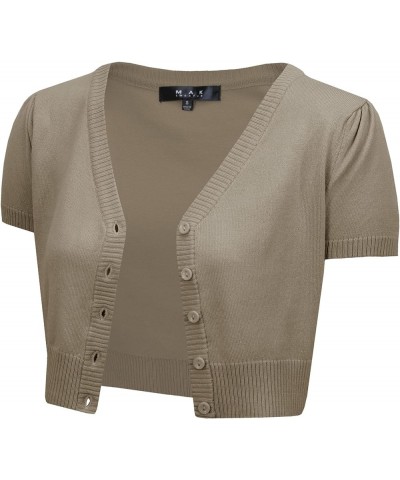 Women's Cropped Bolero Cardigan – Short Sleeve V-Neck Basic Classic Casual Button Down Knit Soft Sweater Top (S-4XL) Clay $10...