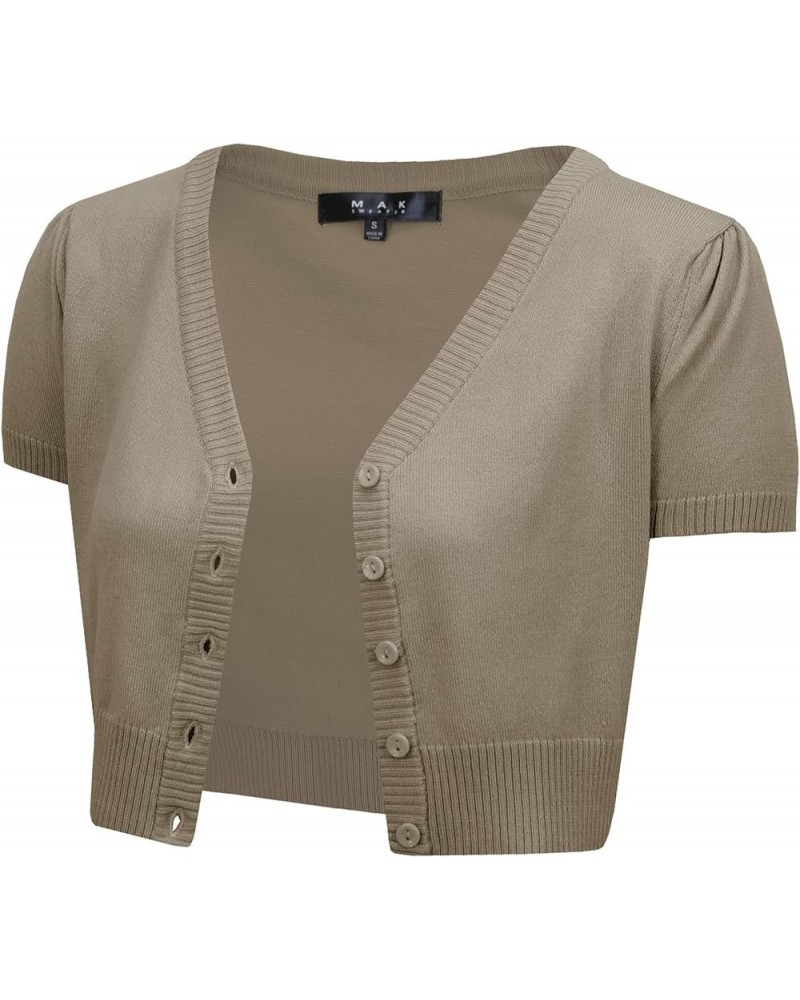 Women's Cropped Bolero Cardigan – Short Sleeve V-Neck Basic Classic Casual Button Down Knit Soft Sweater Top (S-4XL) Clay $10...