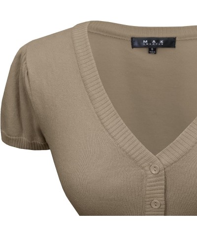 Women's Cropped Bolero Cardigan – Short Sleeve V-Neck Basic Classic Casual Button Down Knit Soft Sweater Top (S-4XL) Clay $10...