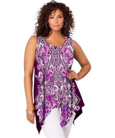 Women's Plus Size Handkerchief-Hem Tunic Tank Dark Berry Paisley Diamond $19.80 Tops