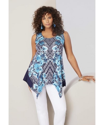 Women's Plus Size Handkerchief-Hem Tunic Tank Dark Berry Paisley Diamond $19.80 Tops