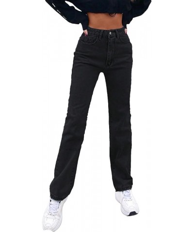 Women's Casual High Waisted Straight Leg Boyfriend Jeans Denim Pants Solid Black $28.07 Jeans