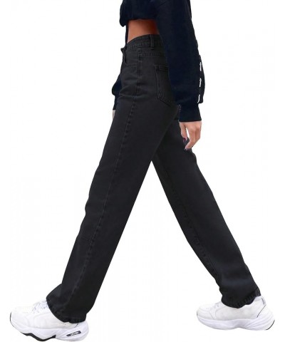 Women's Casual High Waisted Straight Leg Boyfriend Jeans Denim Pants Solid Black $28.07 Jeans