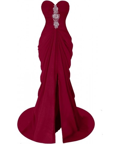 Women's Mermaid Prom Dresses Long Beaded Split Sexy Evening Formal Gowns Burgundy $44.19 Dresses