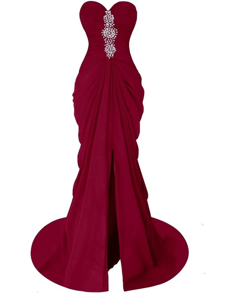 Women's Mermaid Prom Dresses Long Beaded Split Sexy Evening Formal Gowns Burgundy $44.19 Dresses