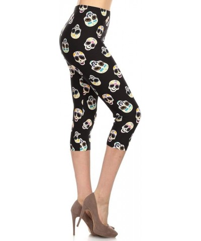 Women's High Waisted Buttery Soft Skull & Halloween Print Leggings (Available in Plus Size) Capri-Skull Party Skulls $8.92 Le...