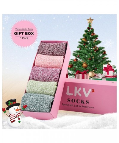 Womens Winter Socks Gift Box Free Size Thick Wool Socks Soft Warm Casual Socks for Women Socks Christmas Socks 5 Pairs Multic...