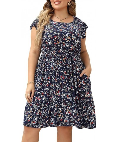 Dresses for Women, Plus Size Summer Casual Boho Floral Tiered Dress with Pocket 02 - Navy Blue Floral $17.10 Dresses