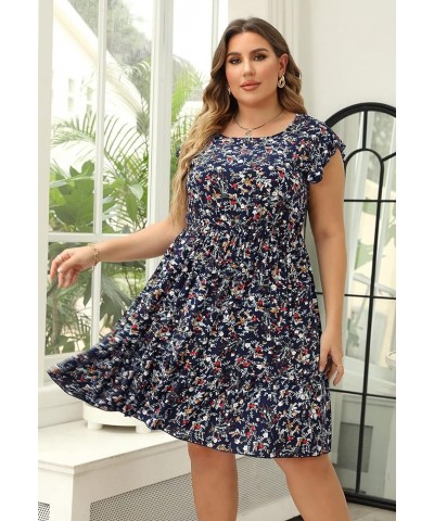 Dresses for Women, Plus Size Summer Casual Boho Floral Tiered Dress with Pocket 02 - Navy Blue Floral $17.10 Dresses