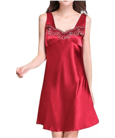 2 Piece Outfits for Women Solid Color Sexy Sleeveless Casual Loose Home Nightdress 1-wine $11.19 Sleep & Lounge