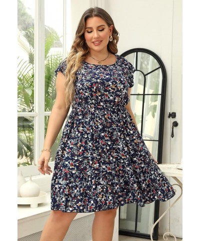 Dresses for Women, Plus Size Summer Casual Boho Floral Tiered Dress with Pocket 02 - Navy Blue Floral $17.10 Dresses