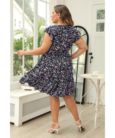 Dresses for Women, Plus Size Summer Casual Boho Floral Tiered Dress with Pocket 02 - Navy Blue Floral $17.10 Dresses