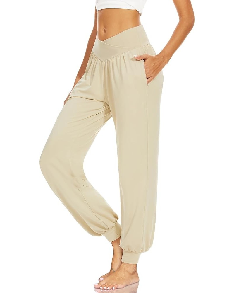 Womens Harem Pants High Waisted Casual Flowy Yoga Joggers Loose Comfy Lounge Pajamas Sweatpants with Pockets Khaki $13.23 Pants