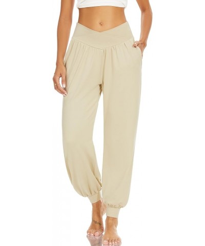 Womens Harem Pants High Waisted Casual Flowy Yoga Joggers Loose Comfy Lounge Pajamas Sweatpants with Pockets Khaki $13.23 Pants