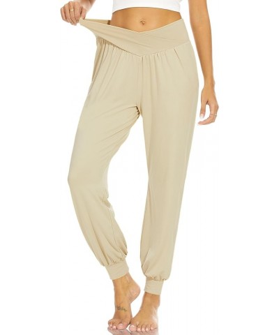 Womens Harem Pants High Waisted Casual Flowy Yoga Joggers Loose Comfy Lounge Pajamas Sweatpants with Pockets Khaki $13.23 Pants