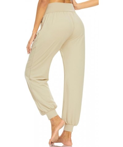 Womens Harem Pants High Waisted Casual Flowy Yoga Joggers Loose Comfy Lounge Pajamas Sweatpants with Pockets Khaki $13.23 Pants