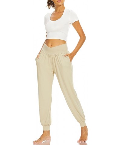 Womens Harem Pants High Waisted Casual Flowy Yoga Joggers Loose Comfy Lounge Pajamas Sweatpants with Pockets Khaki $13.23 Pants